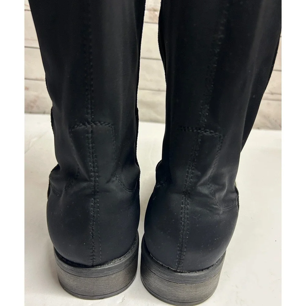 Rebel by Zigi Tall Black Knee High Boots Women 9.5 Faux Suede Stretch Panel Low